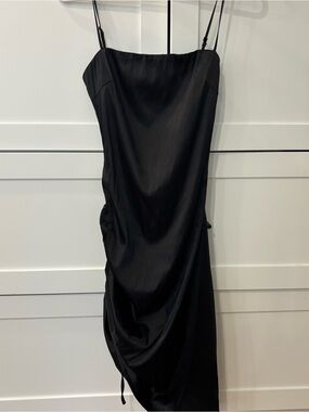 Tiger mist - Black Slip Midi Dress with Adjustable Spaghetti Straps